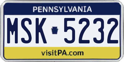 PA license plate MSK5232