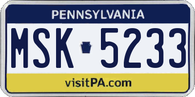 PA license plate MSK5233