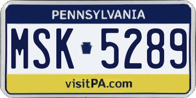 PA license plate MSK5289