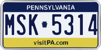 PA license plate MSK5314
