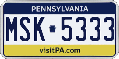 PA license plate MSK5333