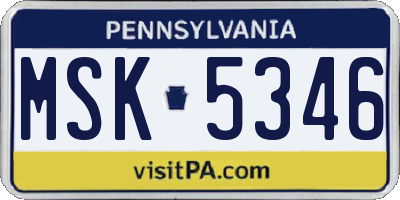 PA license plate MSK5346