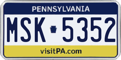 PA license plate MSK5352