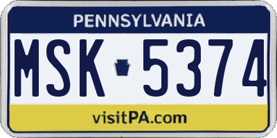 PA license plate MSK5374