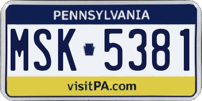 PA license plate MSK5381