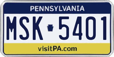PA license plate MSK5401