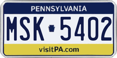 PA license plate MSK5402
