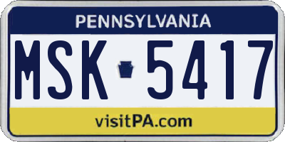 PA license plate MSK5417