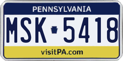 PA license plate MSK5418