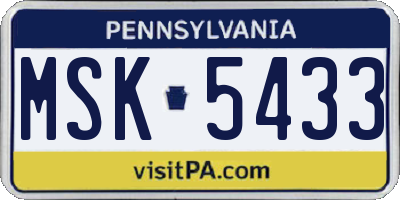 PA license plate MSK5433