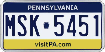 PA license plate MSK5451