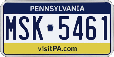 PA license plate MSK5461
