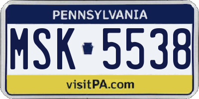 PA license plate MSK5538
