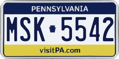 PA license plate MSK5542