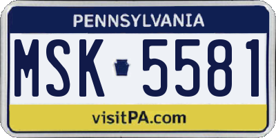 PA license plate MSK5581