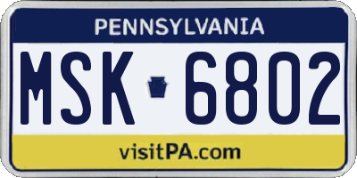 PA license plate MSK6802
