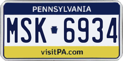 PA license plate MSK6934