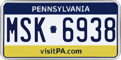 PA license plate MSK6938