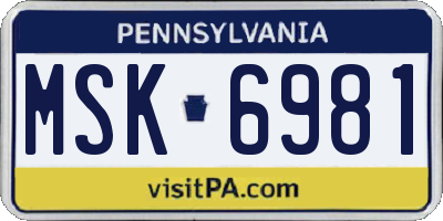 PA license plate MSK6981
