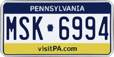 PA license plate MSK6994