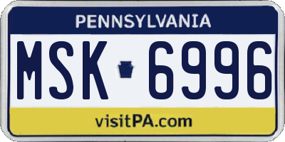 PA license plate MSK6996