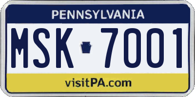 PA license plate MSK7001