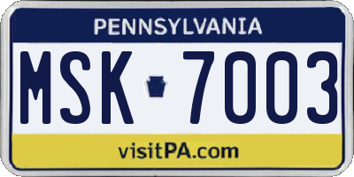 PA license plate MSK7003
