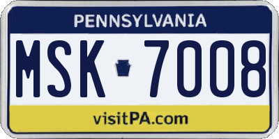 PA license plate MSK7008