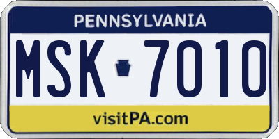 PA license plate MSK7010