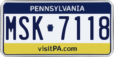 PA license plate MSK7118
