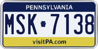 PA license plate MSK7138