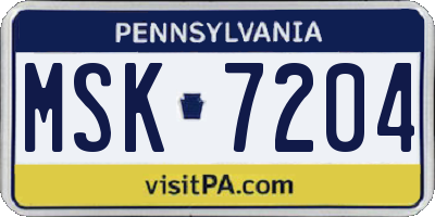 PA license plate MSK7204