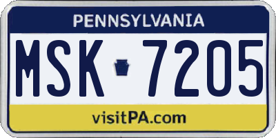 PA license plate MSK7205