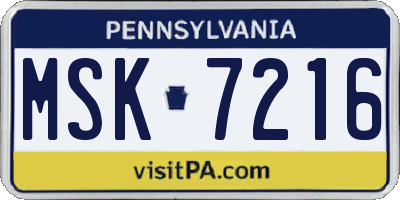 PA license plate MSK7216
