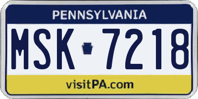 PA license plate MSK7218