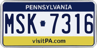PA license plate MSK7316