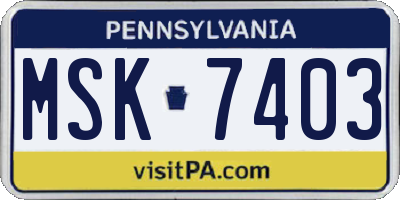 PA license plate MSK7403