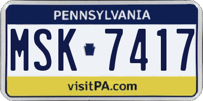 PA license plate MSK7417