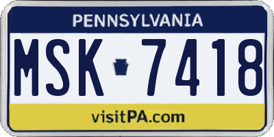 PA license plate MSK7418