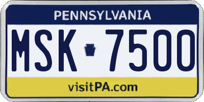 PA license plate MSK7500