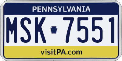 PA license plate MSK7551