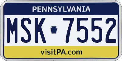 PA license plate MSK7552