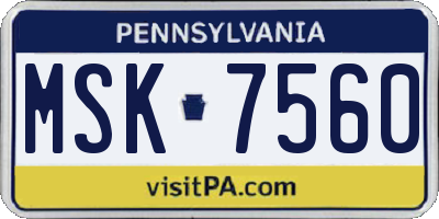 PA license plate MSK7560
