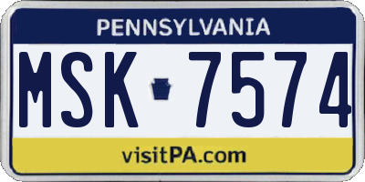 PA license plate MSK7574