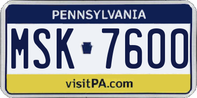 PA license plate MSK7600