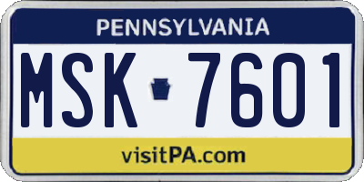 PA license plate MSK7601