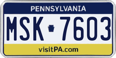 PA license plate MSK7603