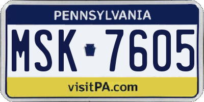 PA license plate MSK7605