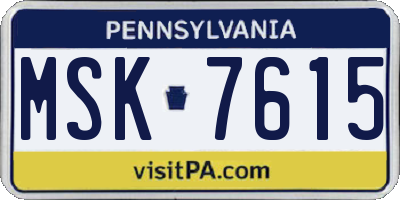 PA license plate MSK7615