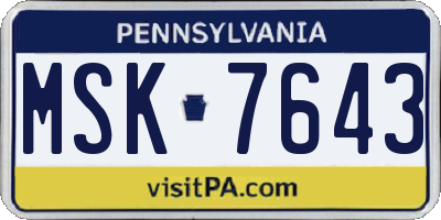 PA license plate MSK7643